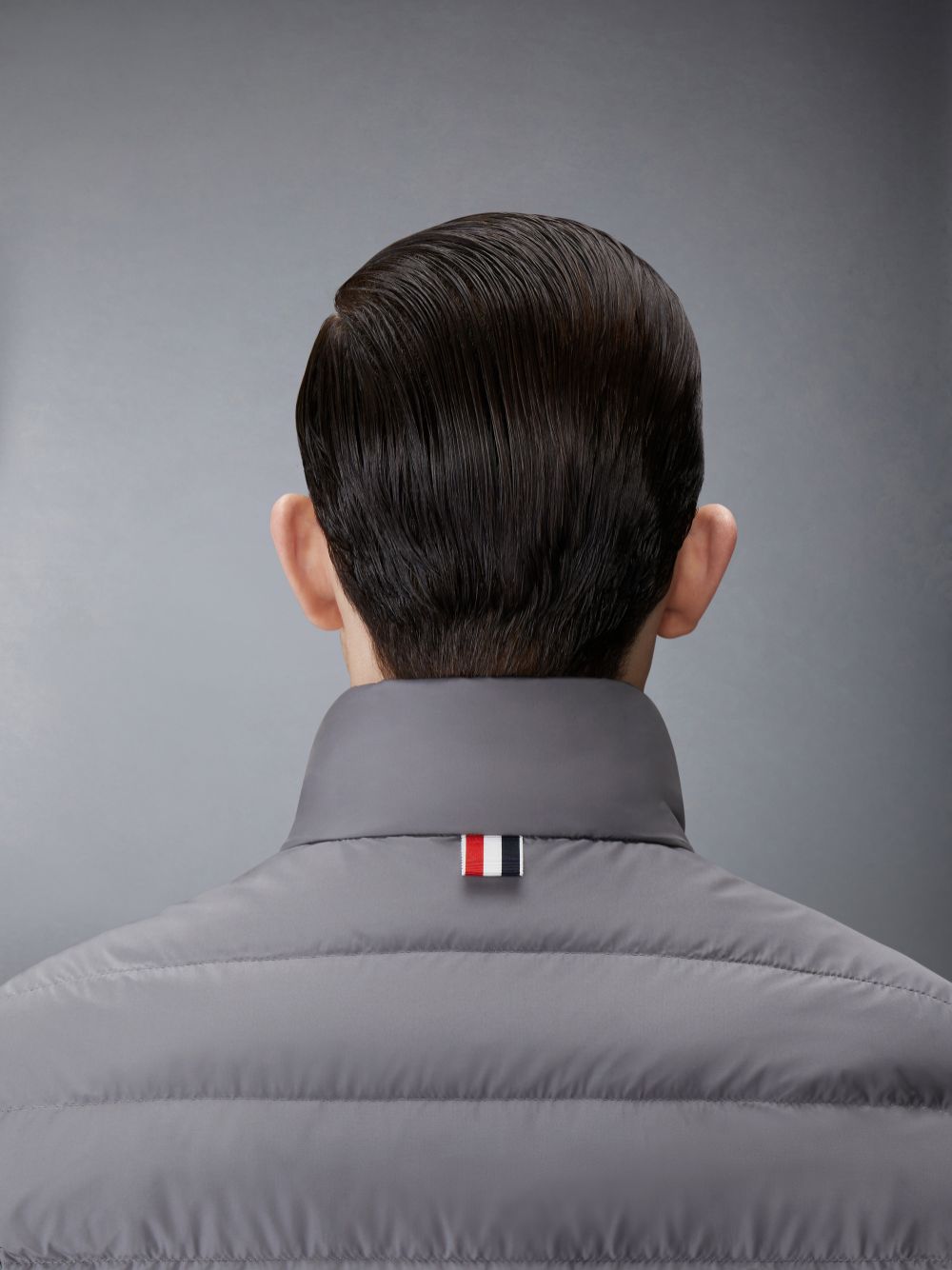 Chaleco Thom Browne ULTRA LIGHT NYLON TECH FUNNEL NECK DOWN Hombre Gris | DYP43O34969