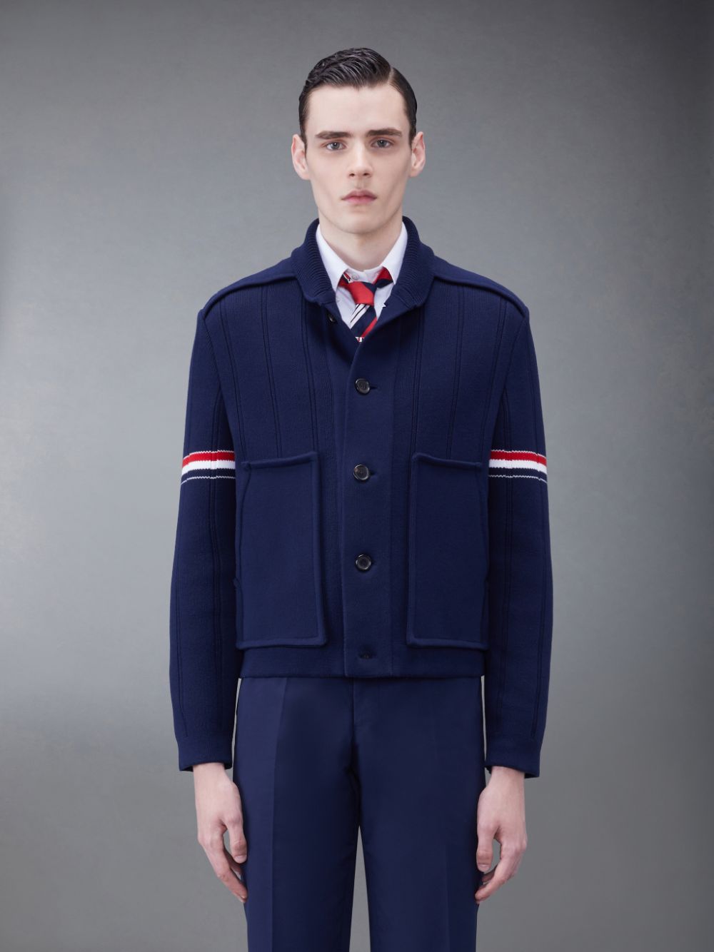 Chaquetas Thom Browne Double Face Cotton Cashmere Shawl Collar Hombre Azules | UVV89D53678