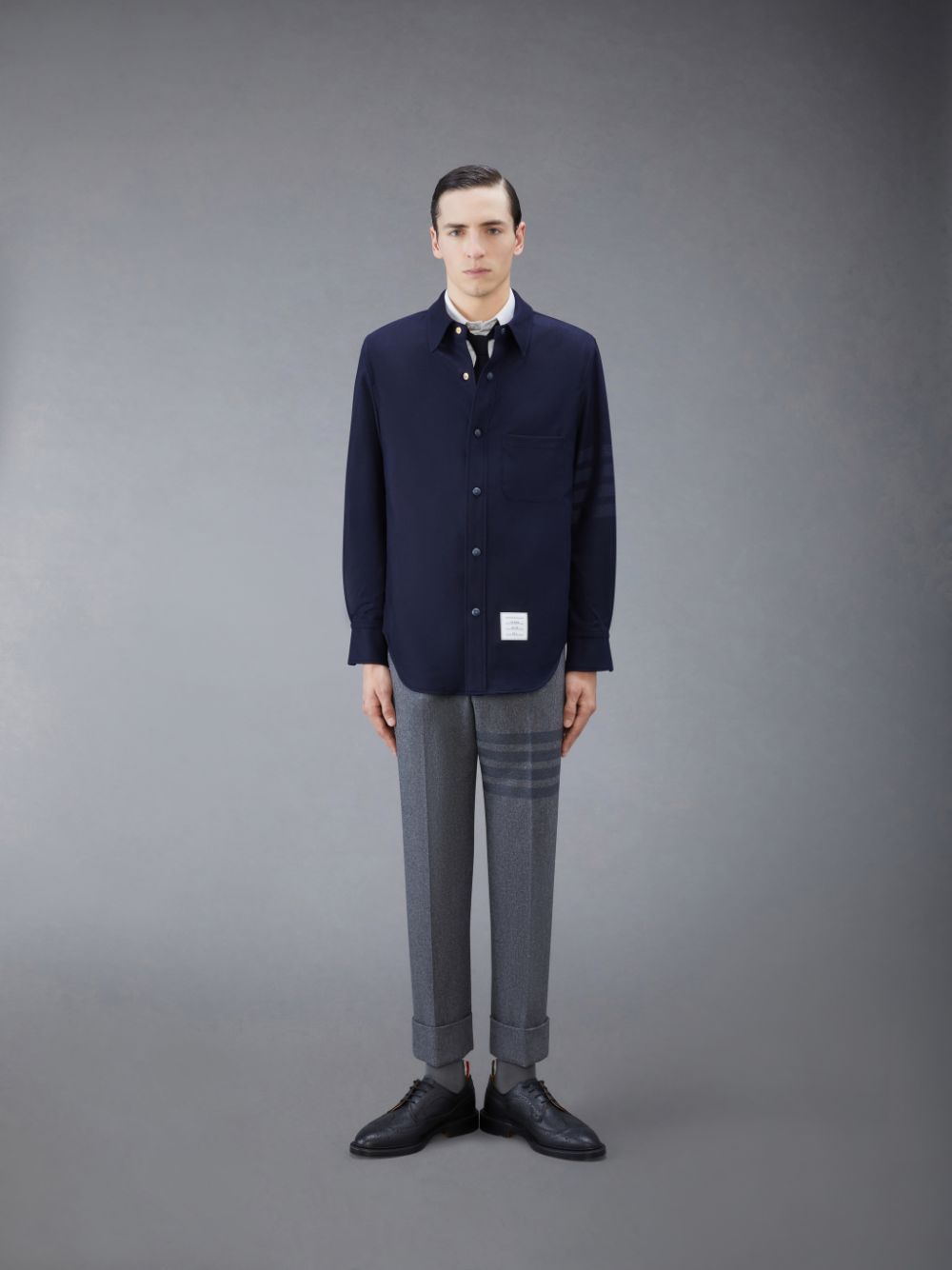 Chaquetas Thom Browne Flannel 4-Bar Shirt Hombre Azules | FOK59W22981