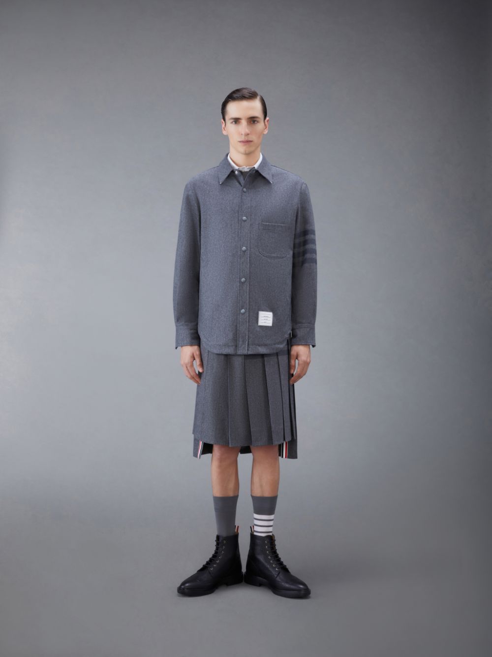 Chaquetas Thom Browne Flannel 4-Bar Shirt Hombre Gris | RSK88G19552