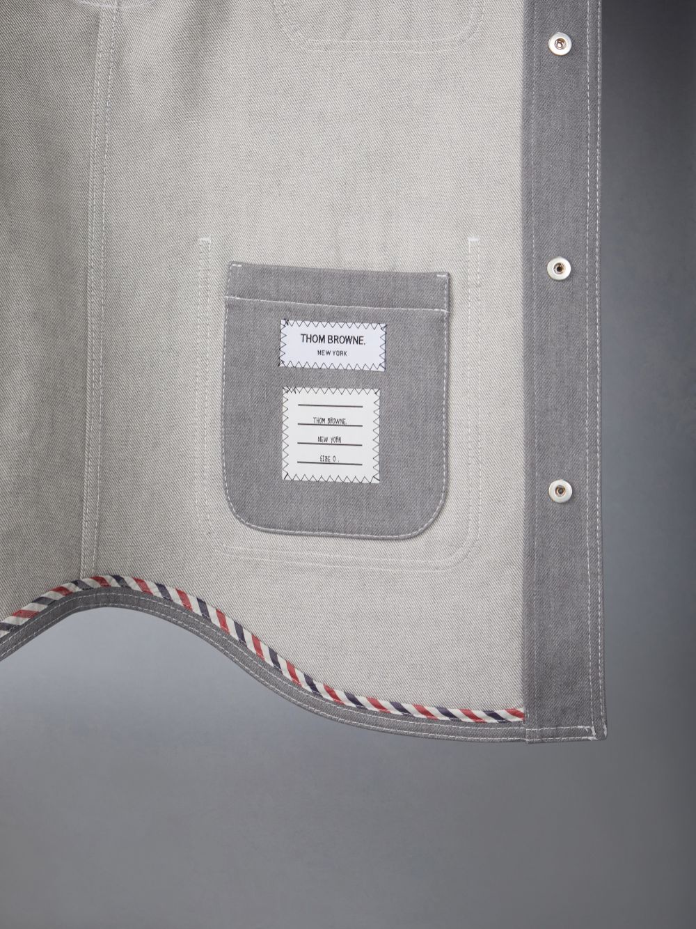 Chaquetas Thom Browne Funmix Washed Denim Contrast Topstitching Utility Patch Pocket Hombre Gris | WRT55U17218