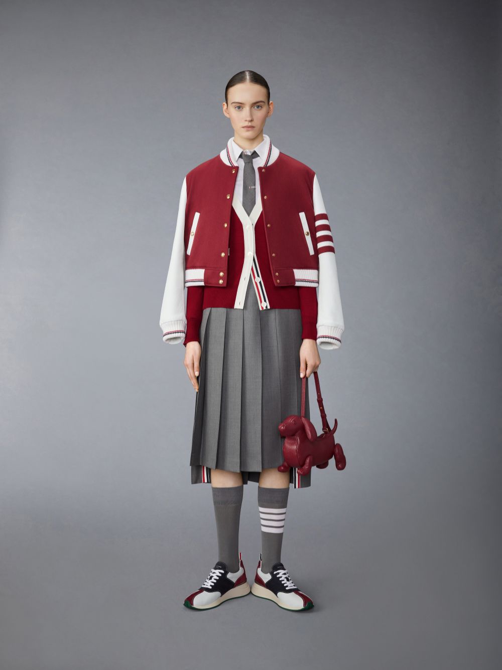 Chaquetas Thom Browne Jacket Weight Cashmere 4-Bar Cropped Varsity Mujer Rojas | PEP34U95910