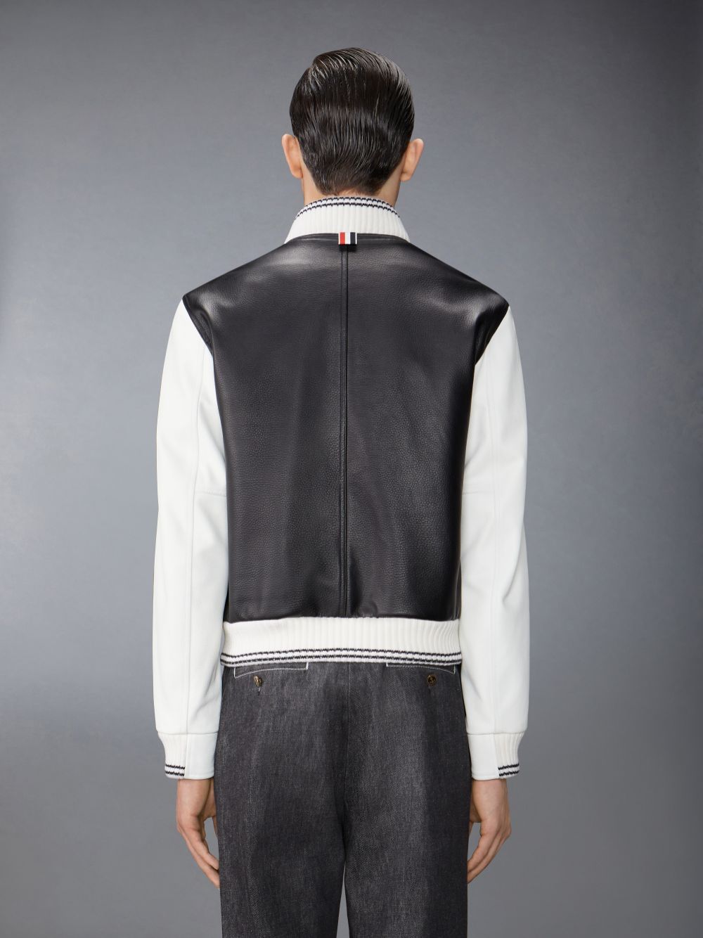 Chaquetas Thom Browne Lamb Grained Leather Contrast Topstitching Blouson Hombre Negras | PBN19K36271
