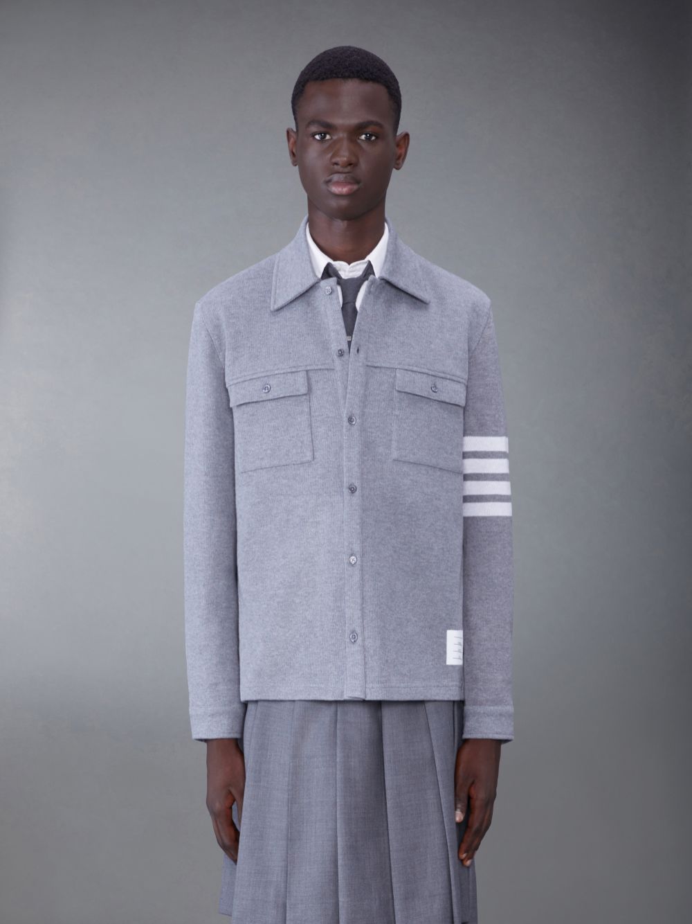 Chaquetas Thom Browne Medium Double Face Cotton Knit 4-Bar Button Down Shirt Hombre Gris | TLH24O64092