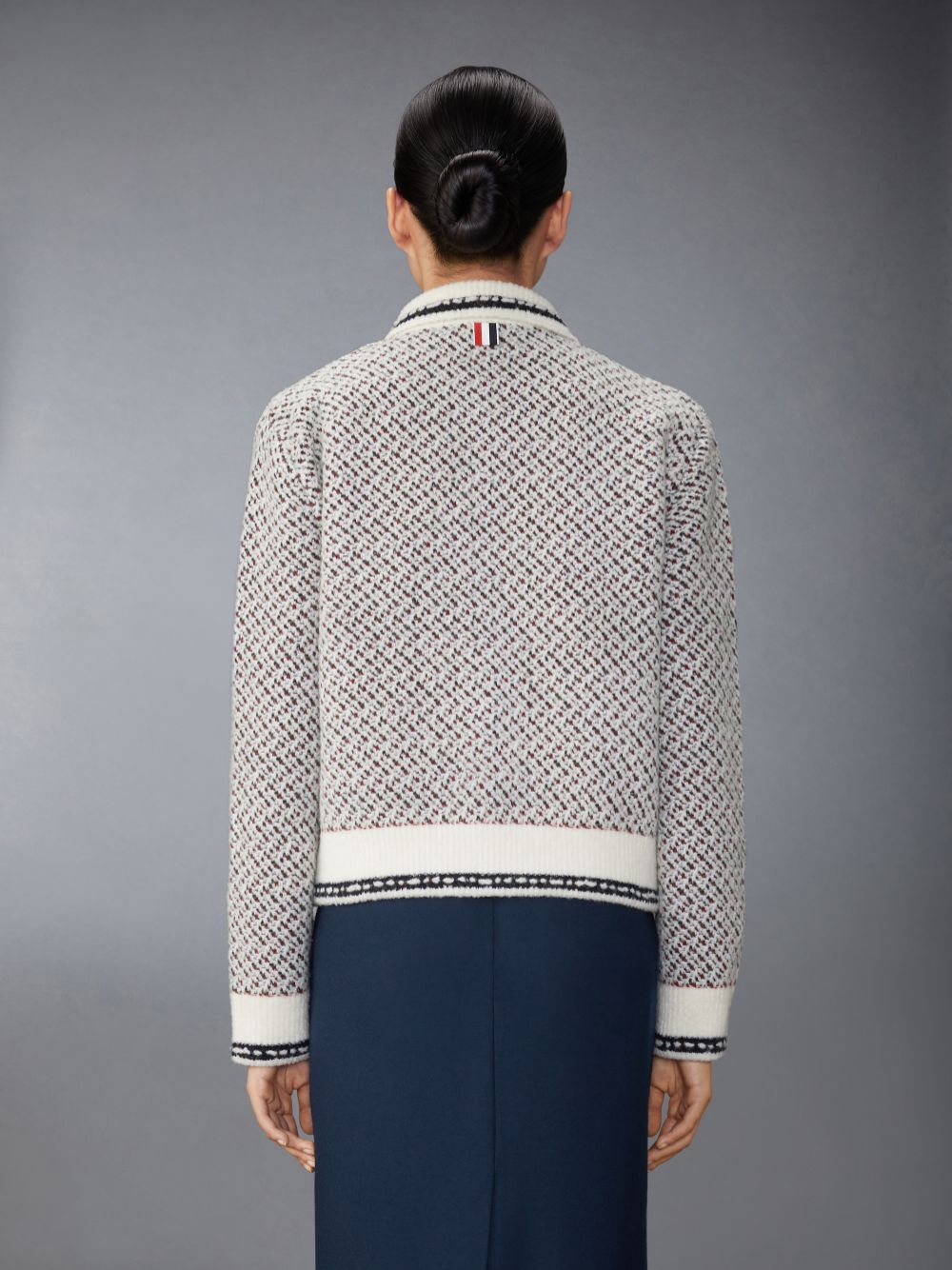 Chaquetas Thom Browne Merino Wool Boucle and Mohair Tweed Jacquard Polo Collar Bomber Mujer Blancas | UVL84H48980