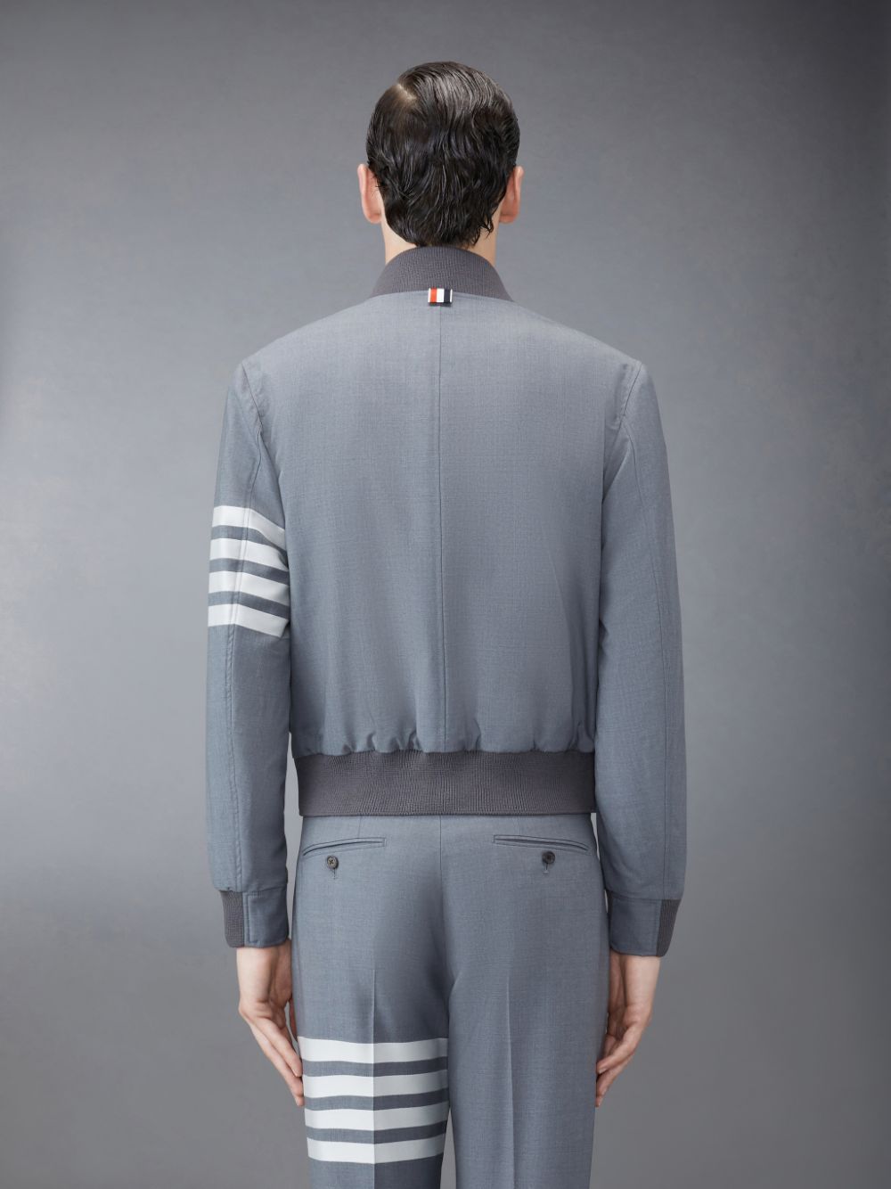 Chaquetas Thom Browne Plain Weave 4-Bar Kint Rib Blouson Hombre Gris | OJP94E25133