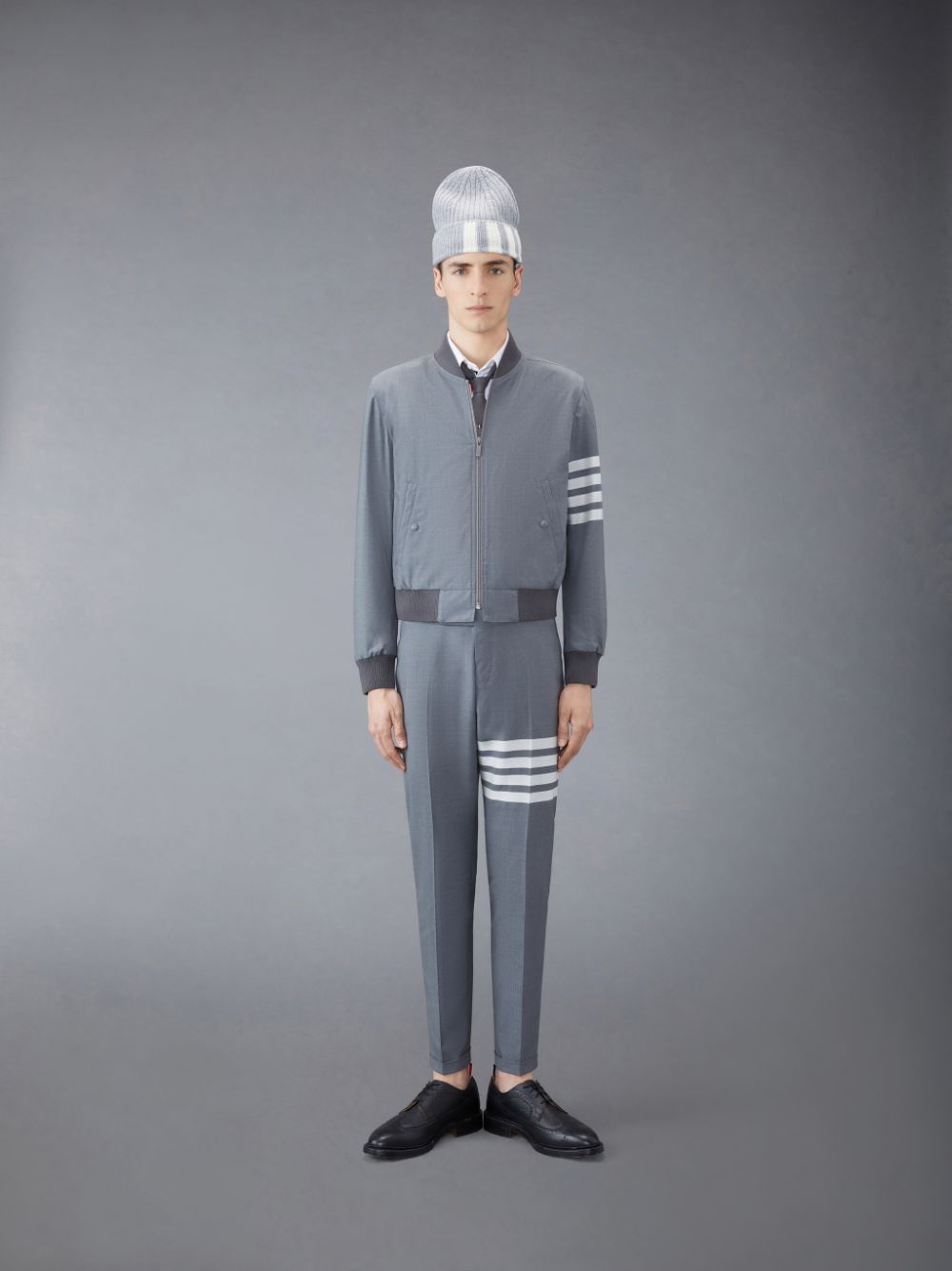 Chaquetas Thom Browne Plain Weave 4-Bar Kint Rib Blouson Hombre Gris | OJP94E25133