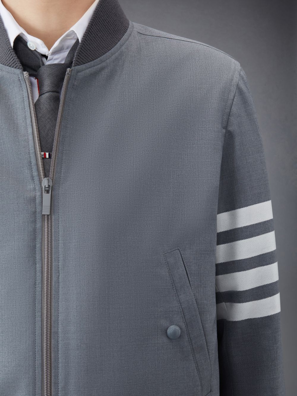 Chaquetas Thom Browne Plain Weave 4-Bar Kint Rib Blouson Hombre Gris | OJP94E25133