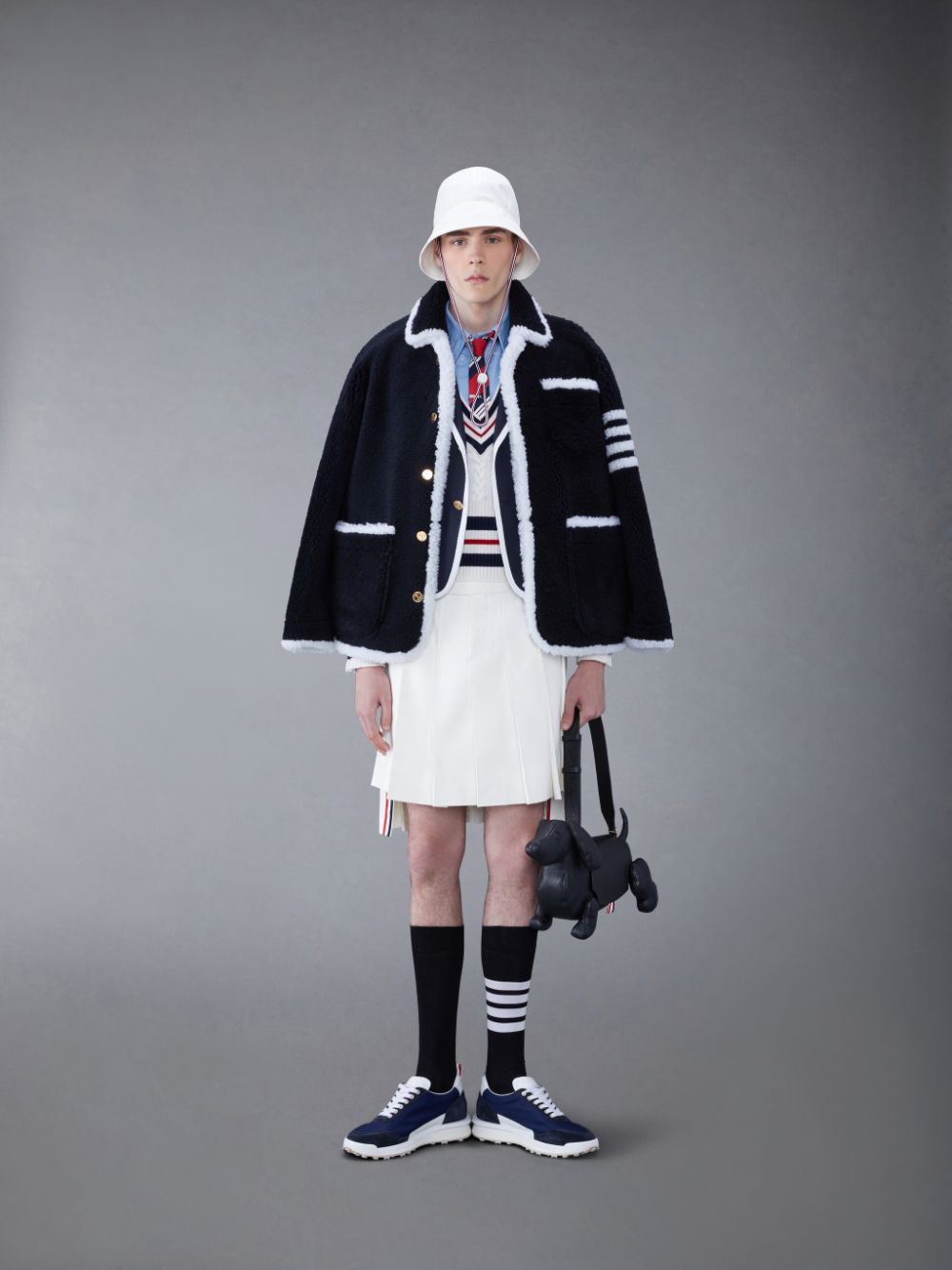 Chaquetas Thom Browne Shearling 4-Bar Sack Hombre Azules | VJS43Z08939