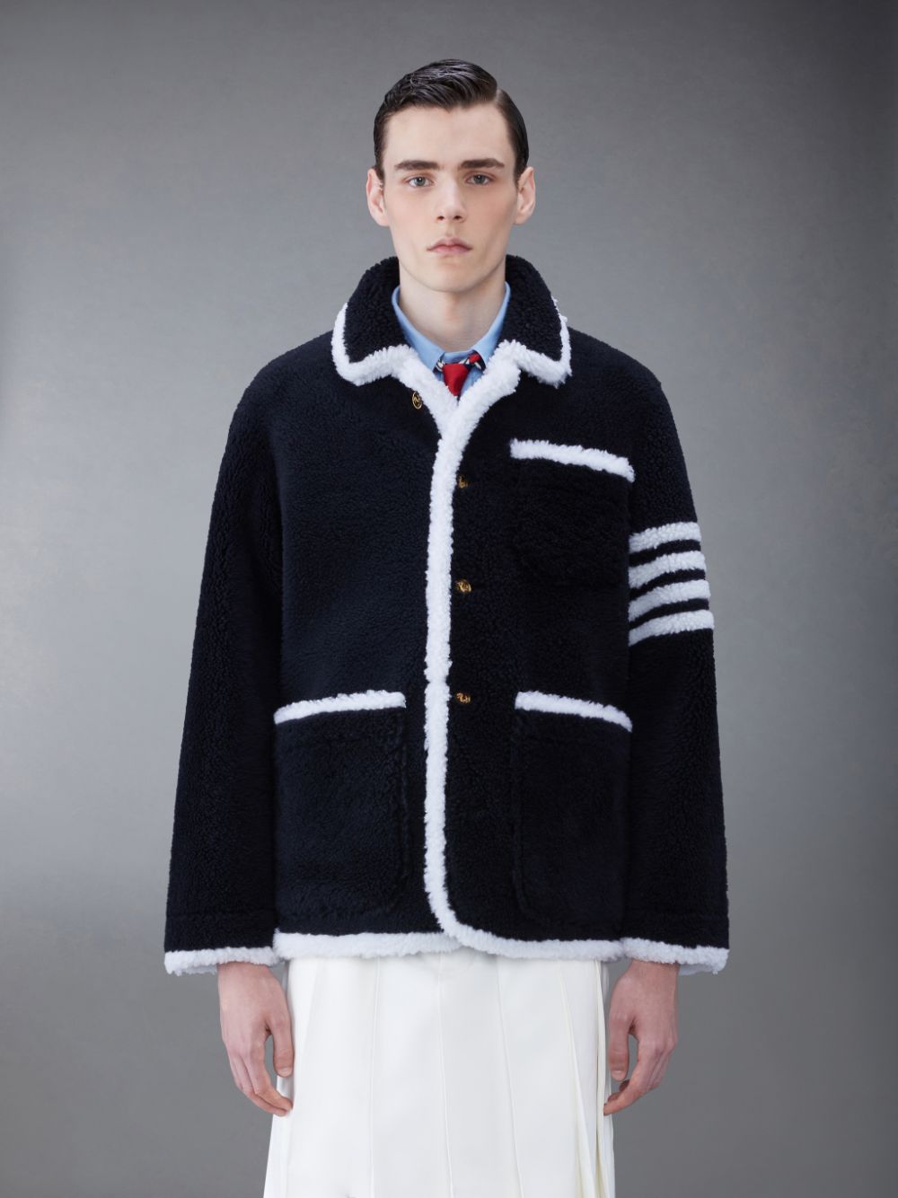 Chaquetas Thom Browne Shearling 4-Bar Sack Hombre Azules | VJS43Z08939