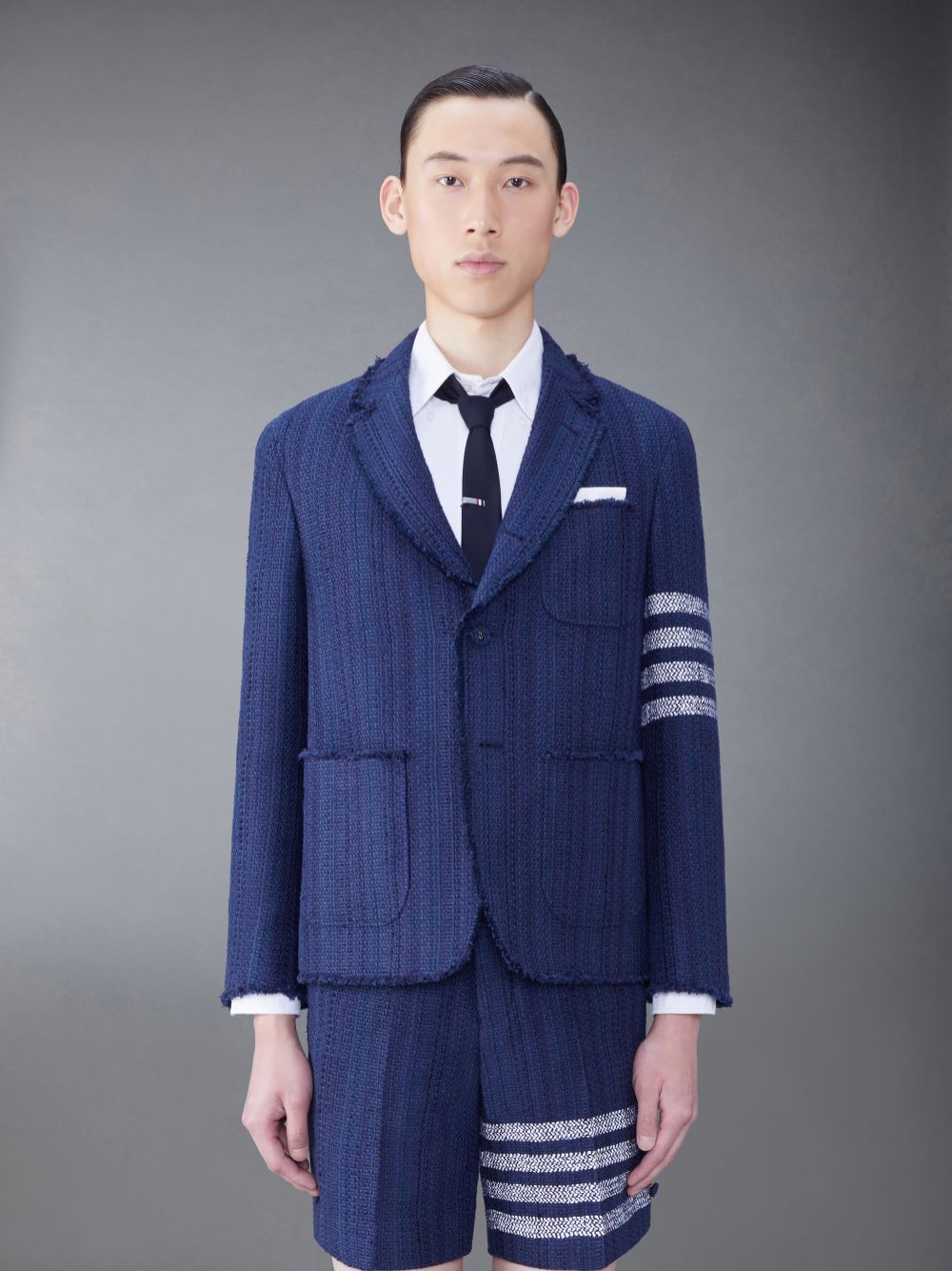 Chaquetas Thom Browne Tweed Fray 4-Bar Sack Hombre Azules | DJB88P15416