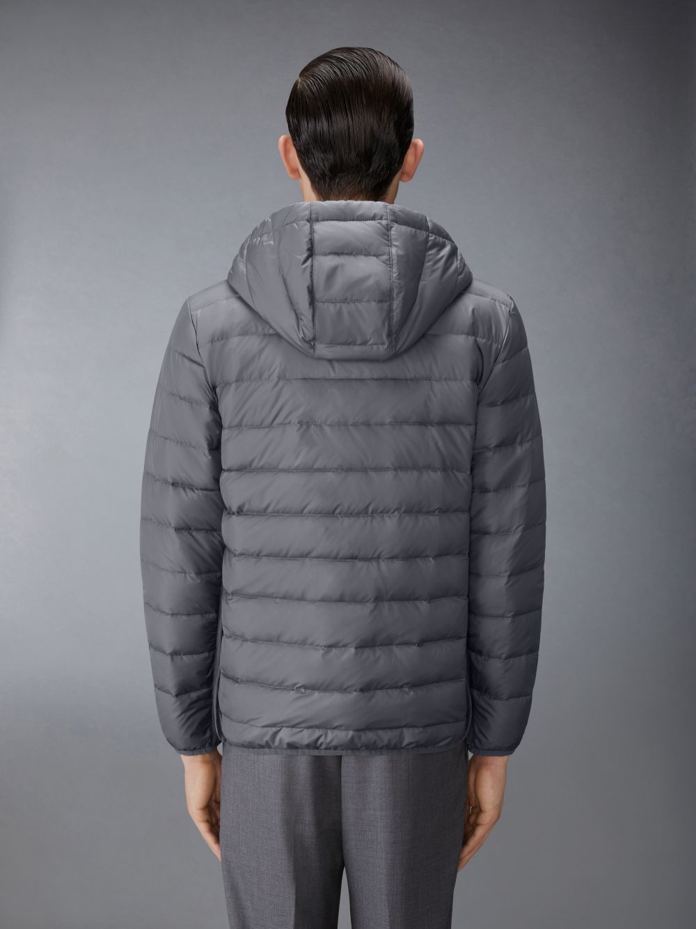 Chaquetas Thom Browne Ultra Light Nylon Down Hooded Hombre Gris | JBE19Z95121