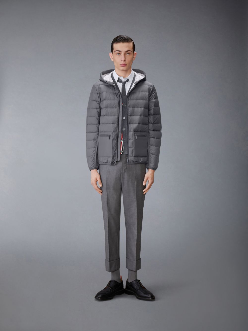 Chaquetas Thom Browne Ultra Light Nylon Down Hooded Hombre Gris | JBE19Z95121