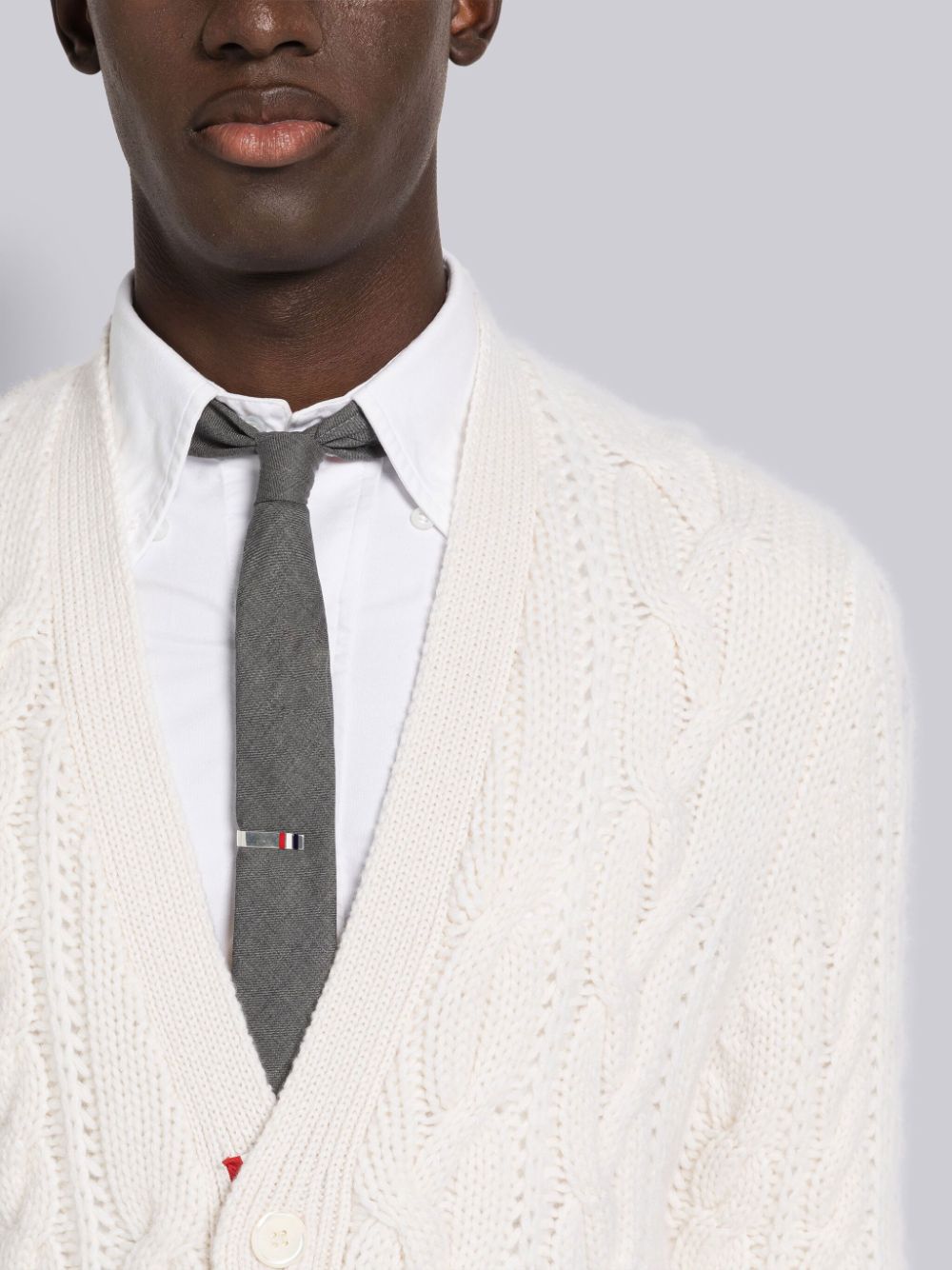 Cárdigan Thom Browne Aran Cable Cashmere Stripe V-Neck Hombre Blancas | SQW85Q17555