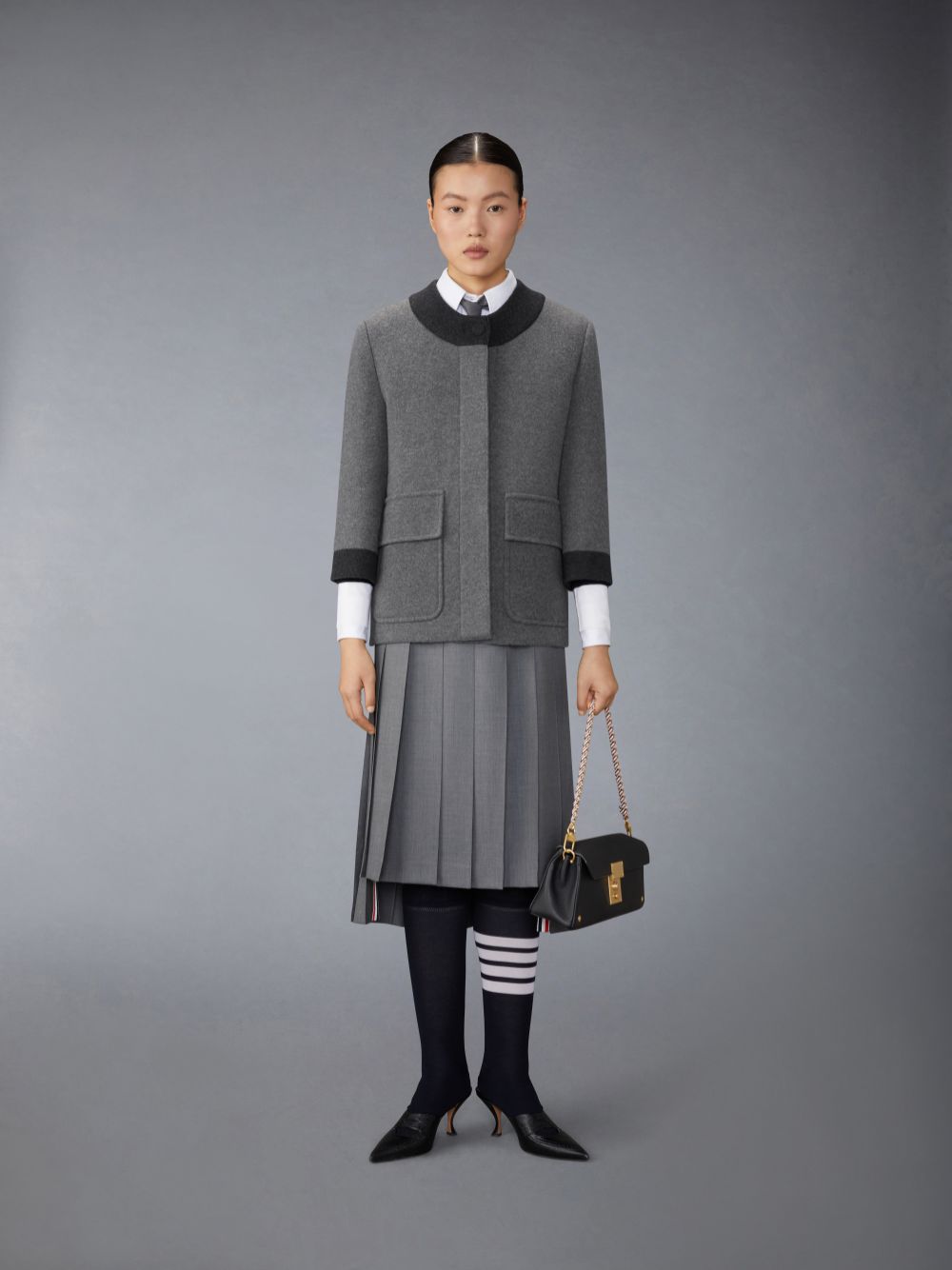 Cárdigan Thom Browne Boiled Merino Wool Double Face Stitch Mujer Gris | PHU13N14784
