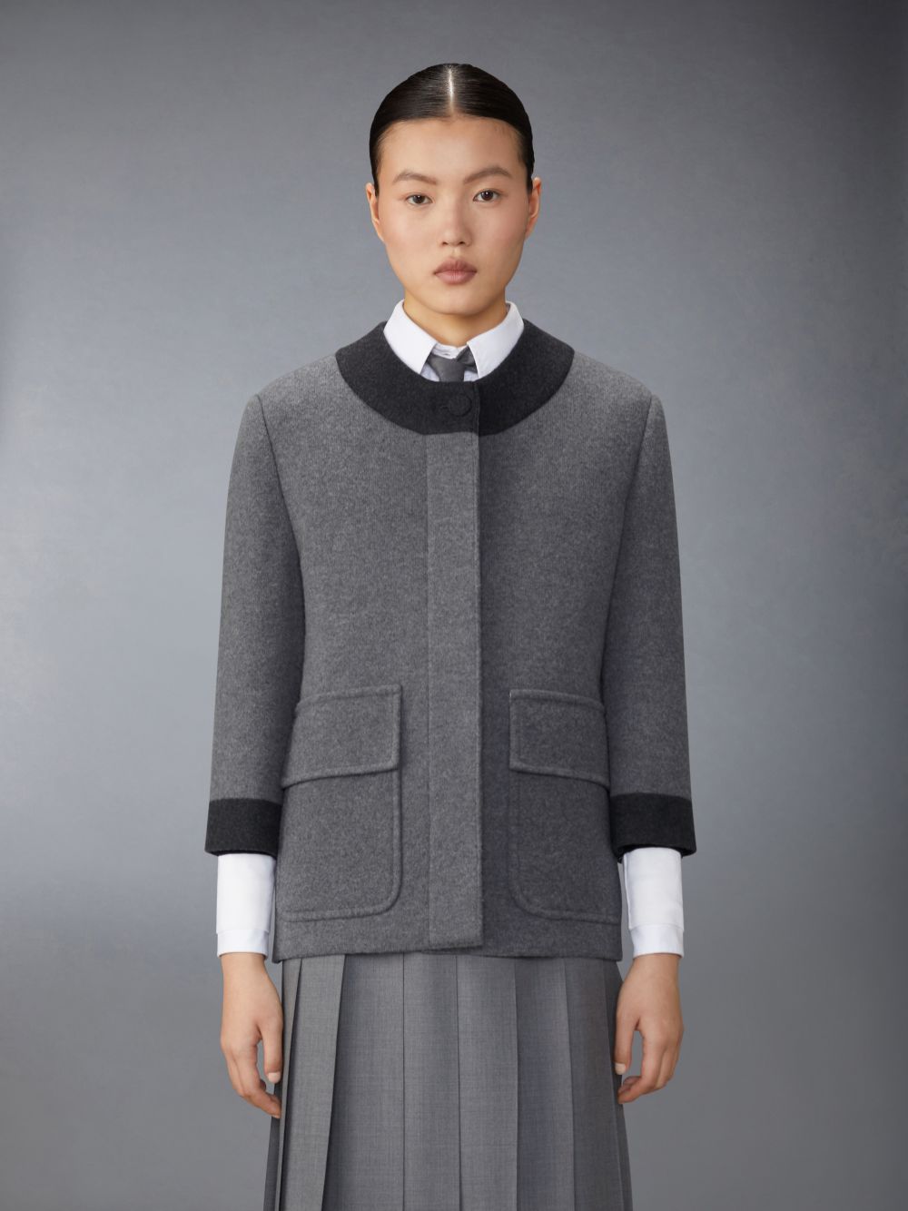 Cárdigan Thom Browne Boiled Merino Wool Double Face Stitch Mujer Gris | PHU13N14784