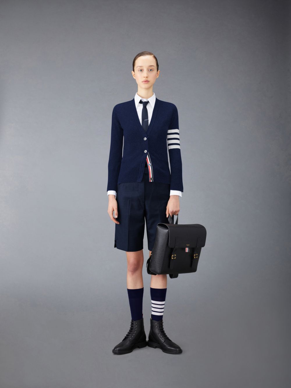 Cárdigan Thom Browne Cashmere 4-Bar Classic V-Neck Mujer Azules | FHI12R49607