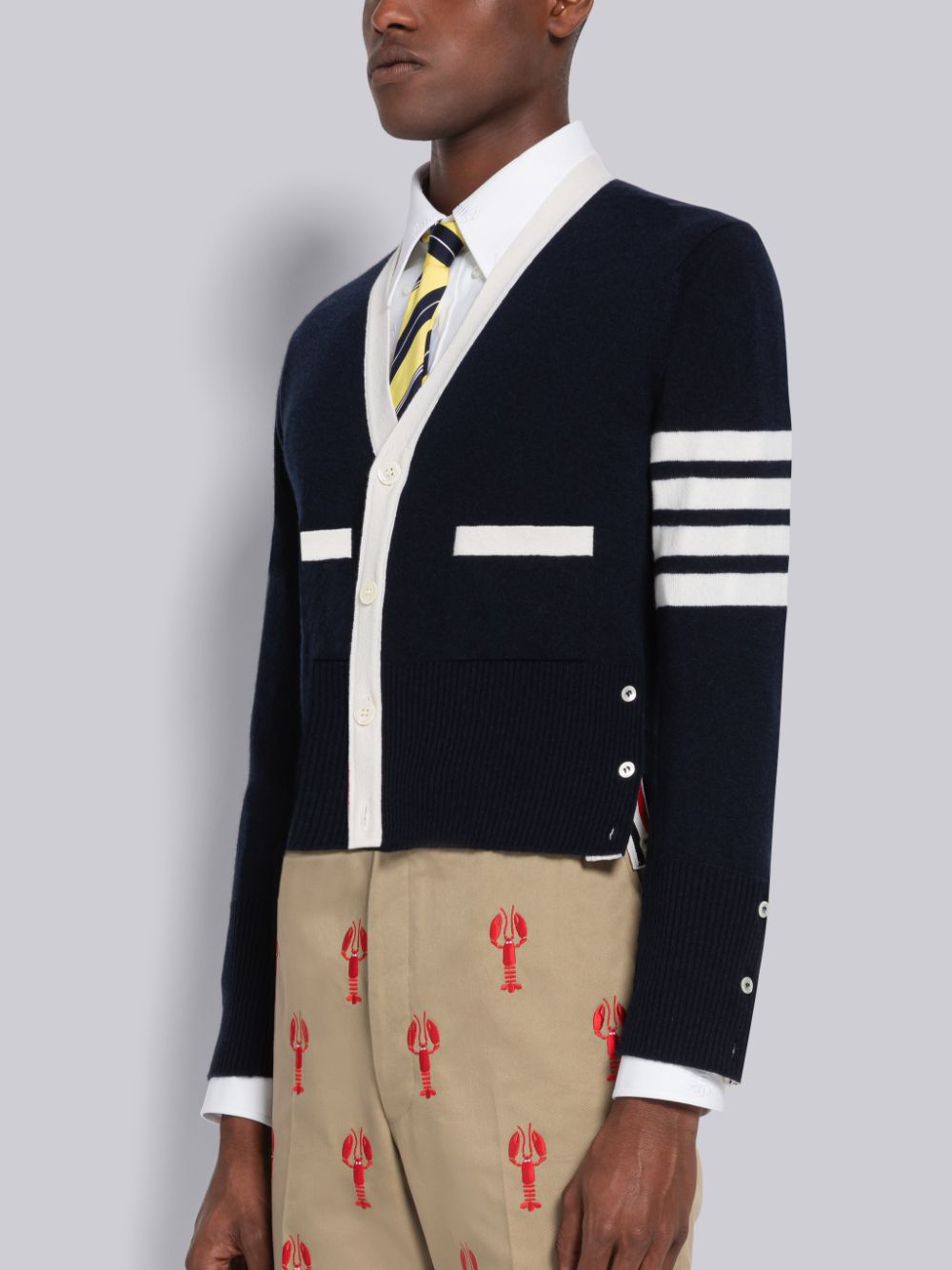 Cárdigan Thom Browne Cashmere Stripe V-Neck Hombre Azules | CEB05R88984