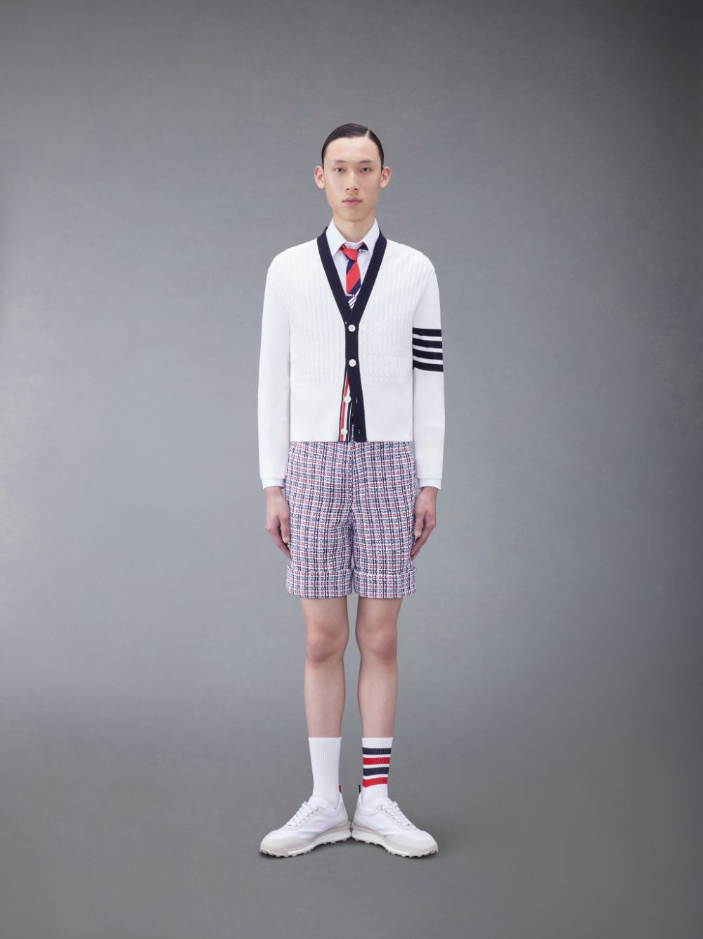 Cárdigan Thom Browne Cotton 4-Bar V-Neck Cable Hombre Blancas | IFB56J30791