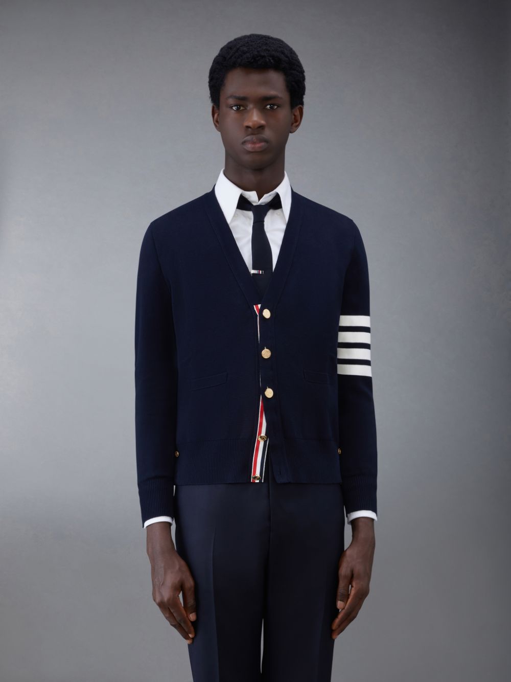 Cárdigan Thom Browne Cotton Crepe V-Neck Hombre Azules | BJK79I69623