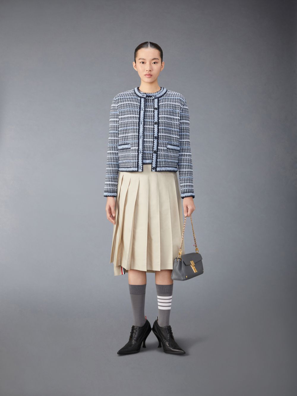 Cárdigan Thom Browne Cotton Linen Tweed Jacquard Mujer Azules | YWW42N03166