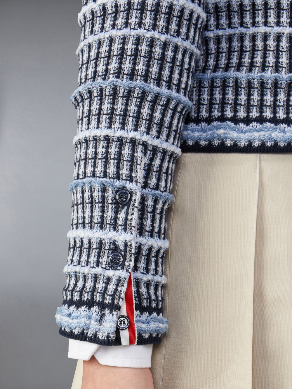 Cárdigan Thom Browne Cotton Linen Tweed Jacquard Mujer Azules | YWW42N03166