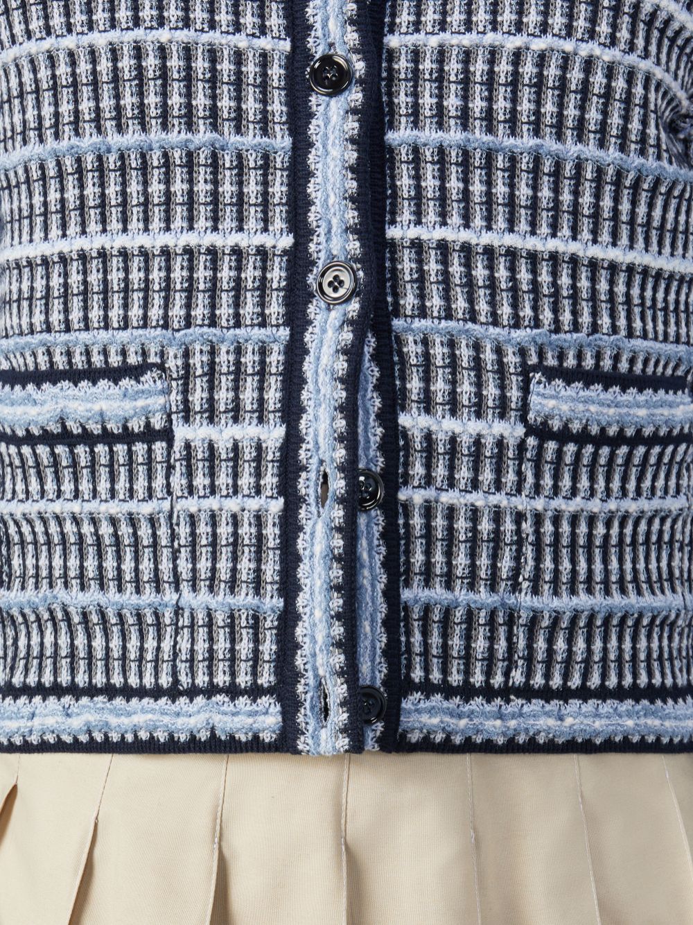 Cárdigan Thom Browne Cotton Linen Tweed Jacquard Mujer Azules | YWW42N03166