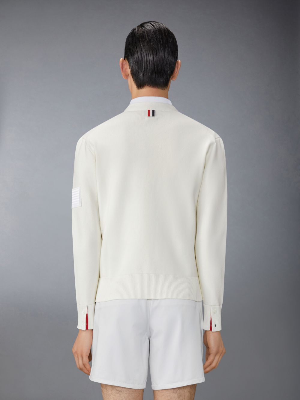 Cárdigan Thom Browne Cotton Milano Stitch Flag Patch Hombre Blancas | GPV13Y13383