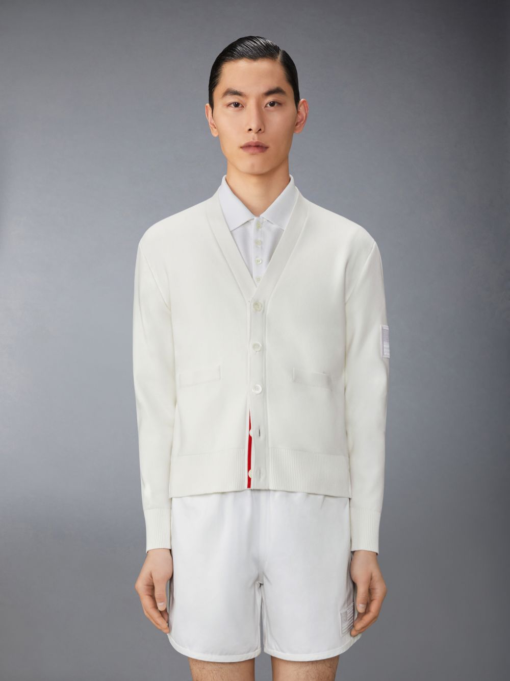 Cárdigan Thom Browne Cotton Milano Stitch Flag Patch Hombre Blancas | GPV13Y13383