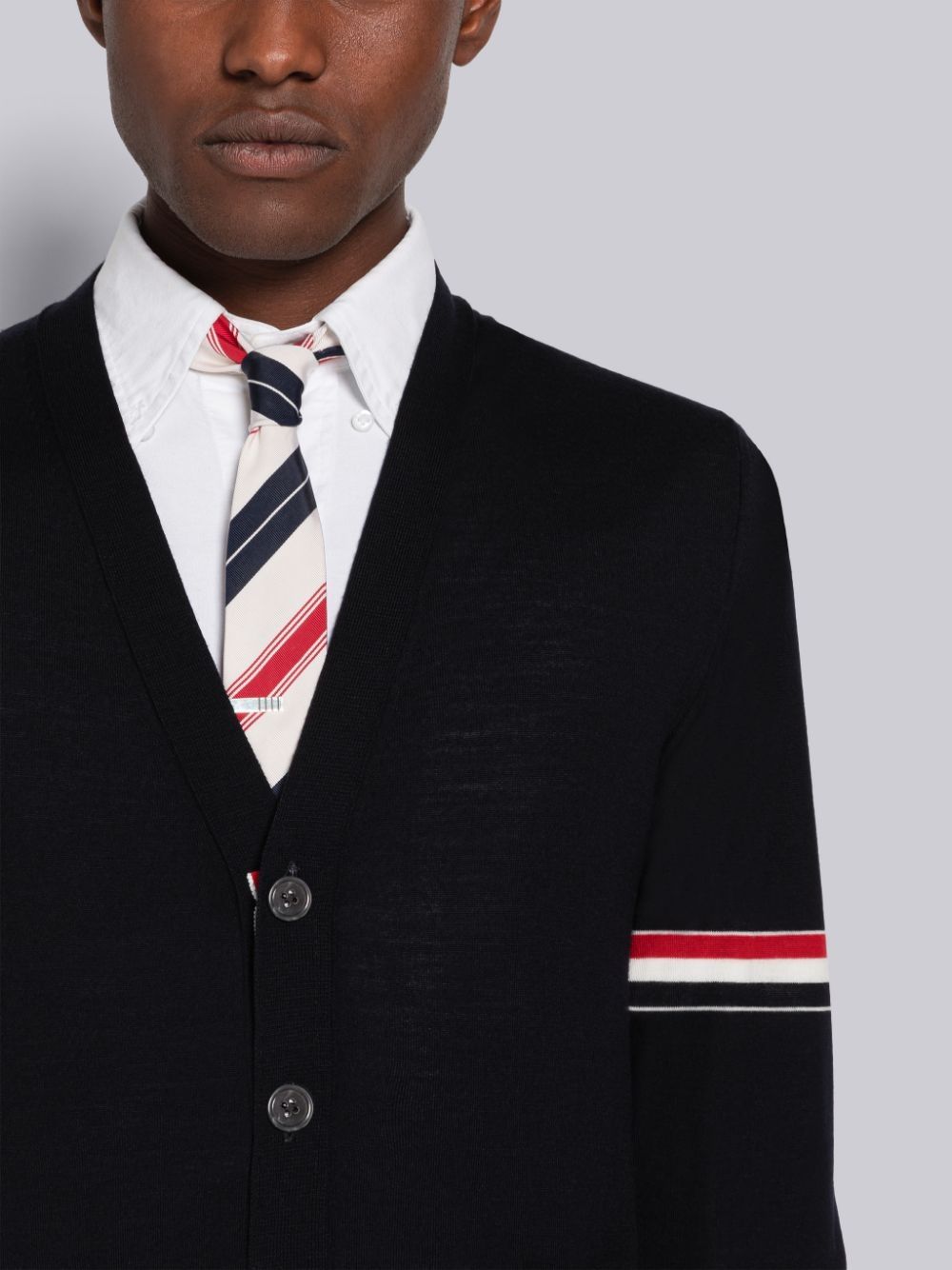 Cárdigan Thom Browne Fine Merino Stripe Relaxed V-Neck Hombre Negras | RUV83C93242