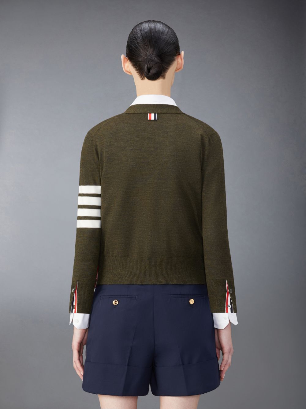 Cárdigan Thom Browne Fine Merino Wool 4-Bar Relaxed Fit Mujer Verde | PXG72E89778