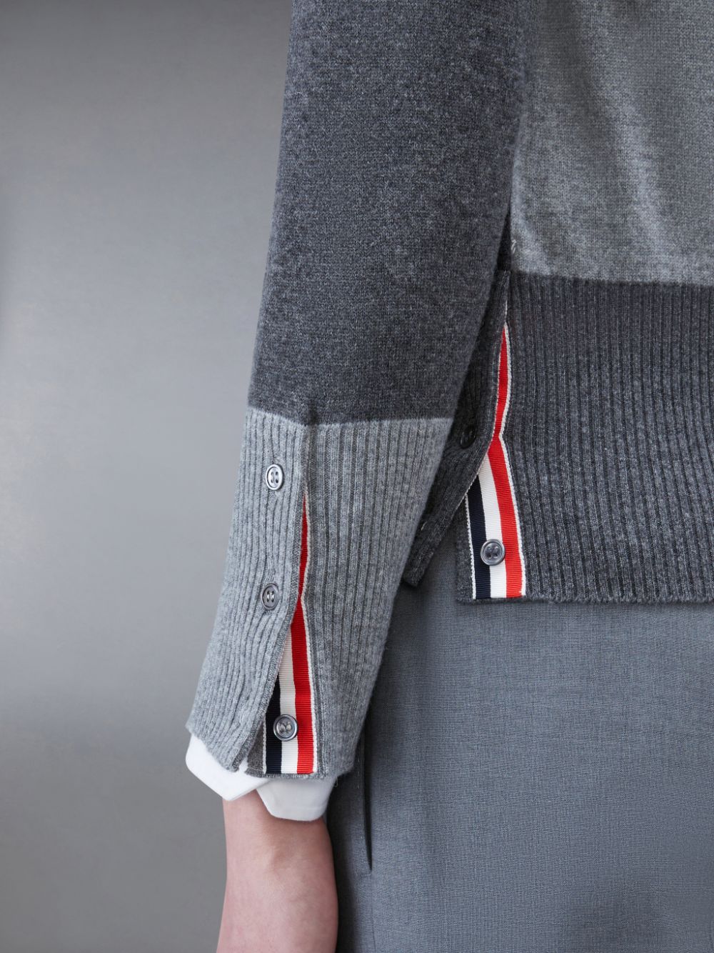 Cárdigan Thom Browne Funmix Cashmere 4-Bar V-Neck Hombre Gris | KWU02L60081