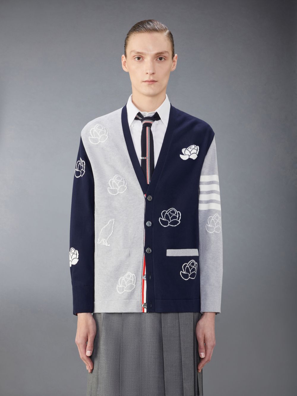 Cárdigan Thom Browne Funmix Cotton 4-Bar Rose and Raven Hombre Azules | NPB10D87375