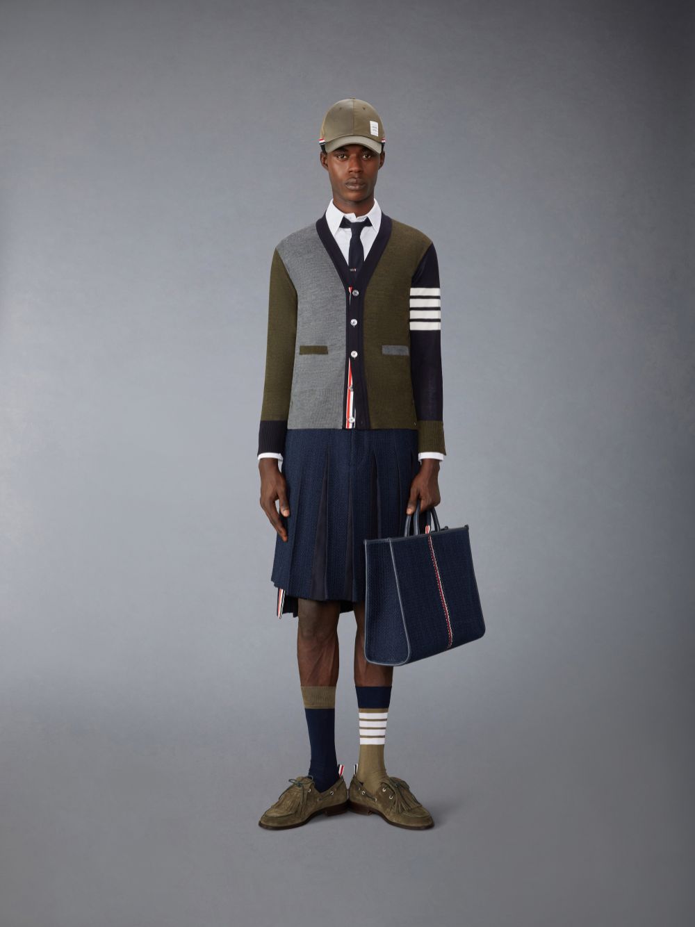 Cárdigan Thom Browne Funmix Fine Merino Wool 4-Bar Hombre Azules | AIN48O57897