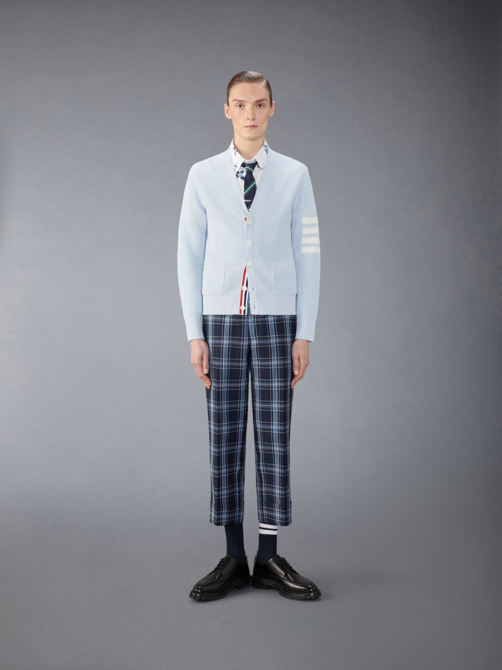 Cárdigan Thom Browne Linen Cotton 4-Bar Relaxed Fit Hombre Azules | UYO61L80571