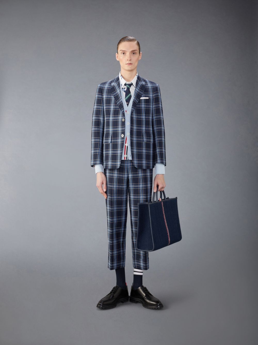 Cárdigan Thom Browne Linen Cotton 4-Bar Relaxed Fit Hombre Azules | UYO61L80571