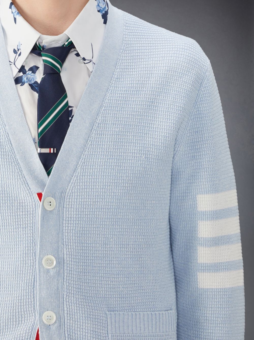 Cárdigan Thom Browne Linen Cotton 4-Bar Relaxed Fit Hombre Azules | UYO61L80571