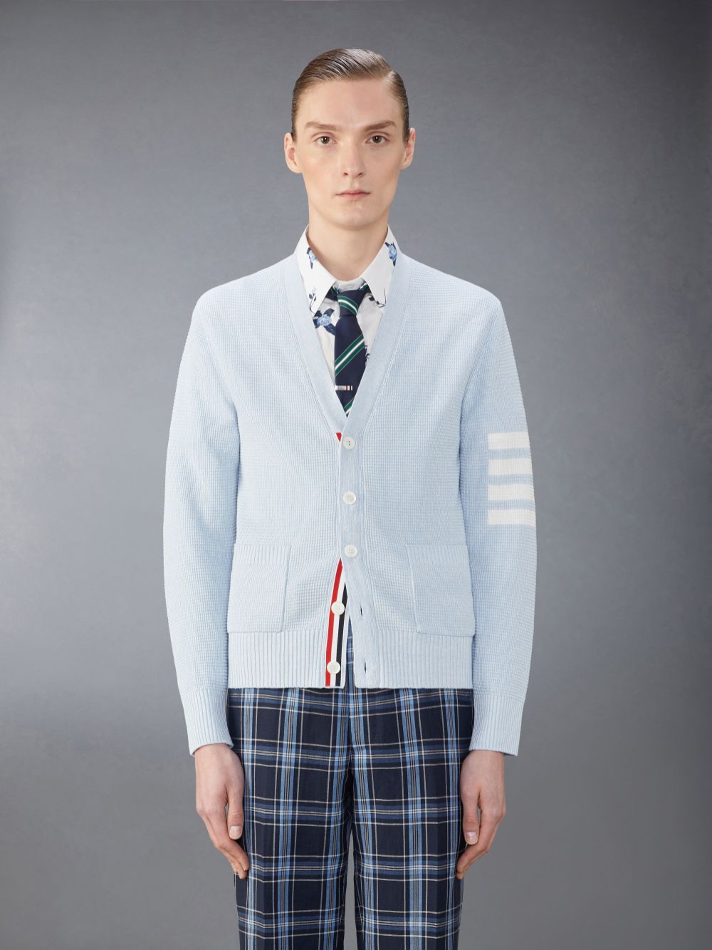 Cárdigan Thom Browne Linen Cotton 4-Bar Relaxed Fit Hombre Azules | UYO61L80571