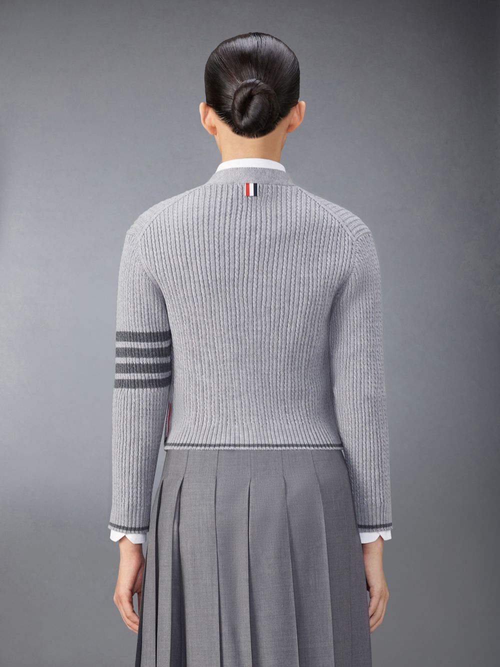 Cárdigan Thom Browne Merino Wool 4-Bar Cropped Mujer Gris | XHW15G55413