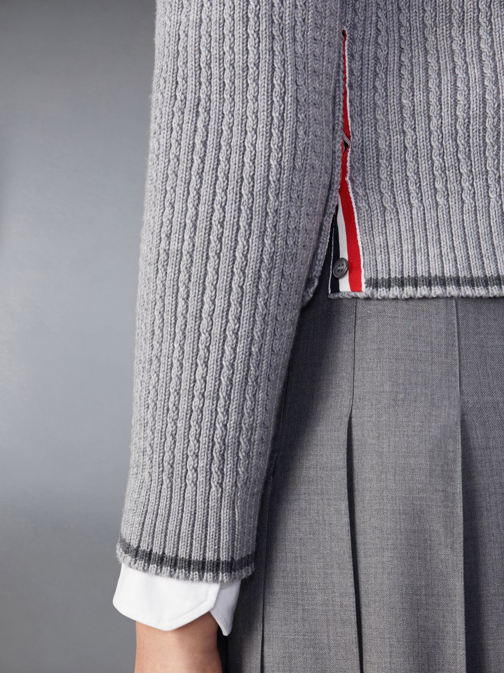 Cárdigan Thom Browne Merino Wool 4-Bar Cropped Mujer Gris | XHW15G55413