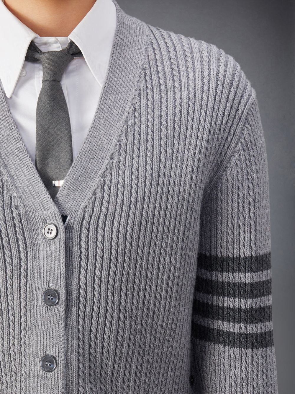 Cárdigan Thom Browne Merino Wool 4-Bar Cropped Mujer Gris | XHW15G55413