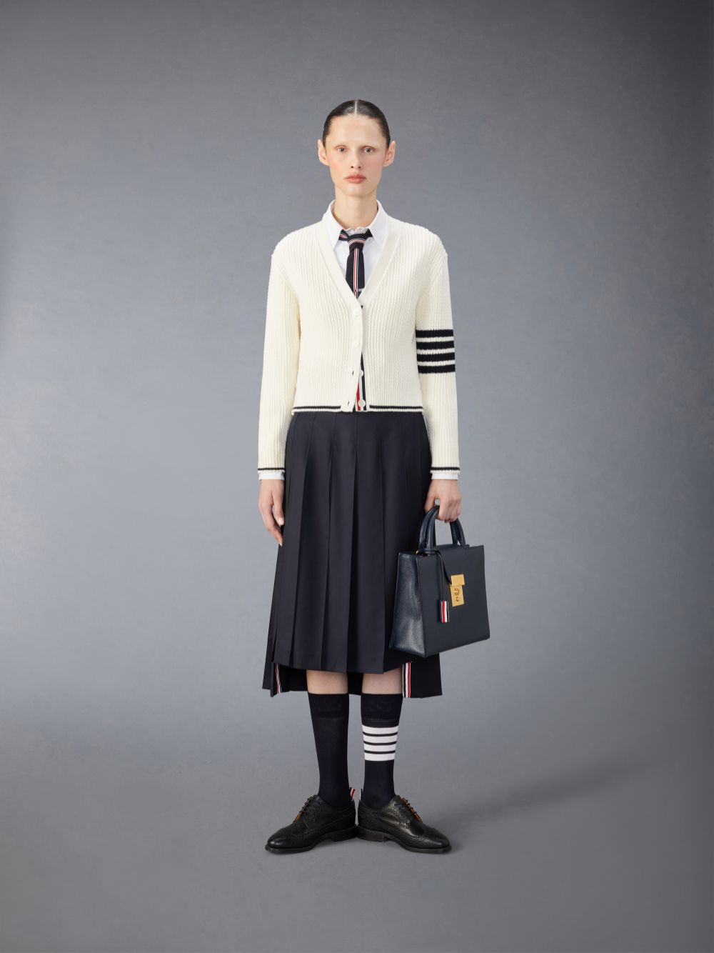 Cárdigan Thom Browne Merino Wool 4-Bar Cropped Mujer Blancas | VMU04O22024