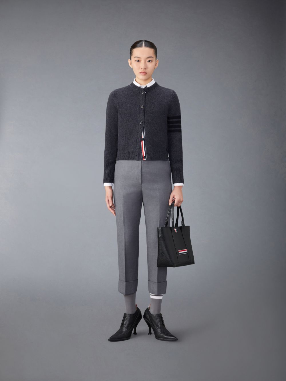 Cárdigan Thom Browne Merino Wool 4-Bar Raven Icon Mujer Gris | NAN00G56008