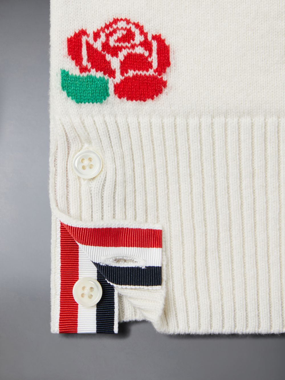 Cárdigan Thom Browne Merino Wool Rose and Raven Niño Blancas | BJV75G47879