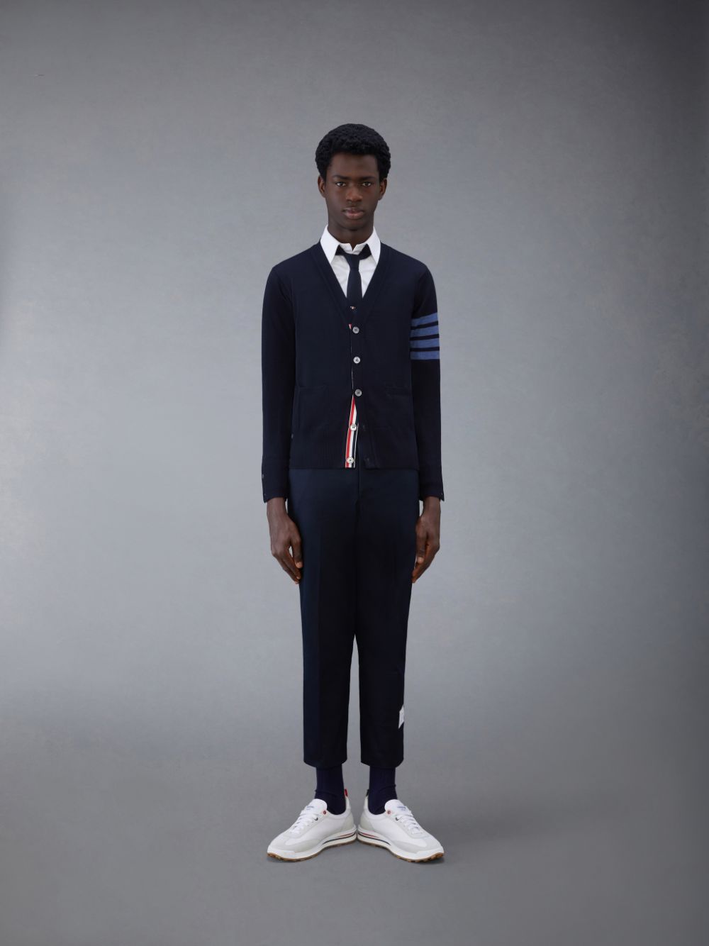 Cárdigan Thom Browne Wool 4-Bar V-Neck Hombre Azules | FJI61U91002