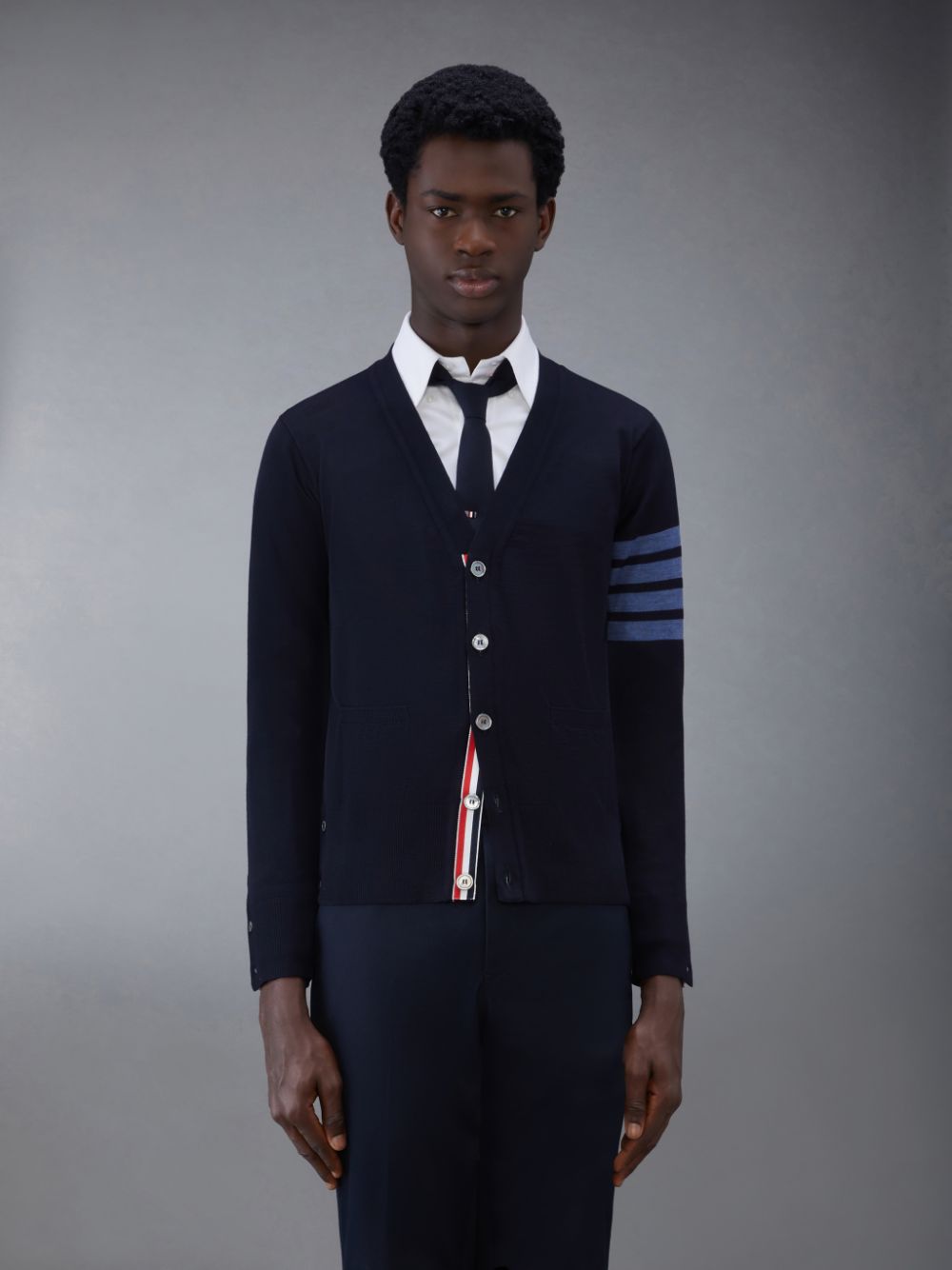 Cárdigan Thom Browne Wool 4-Bar V-Neck Hombre Azules | FJI61U91002