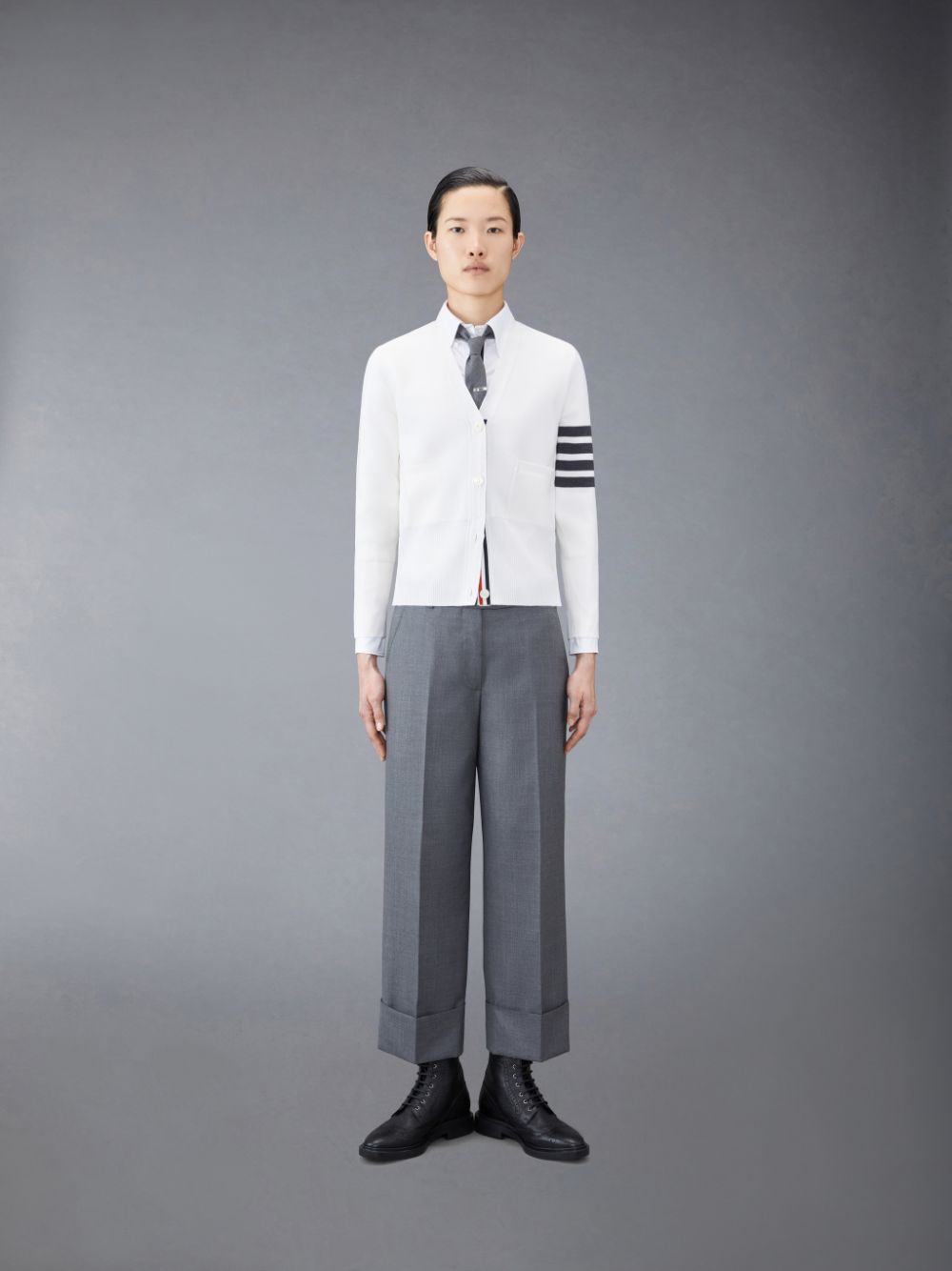 Cárdigan Thom Browne Wool 4-Bar V-Neck Mujer Blancas | LNF72D88314