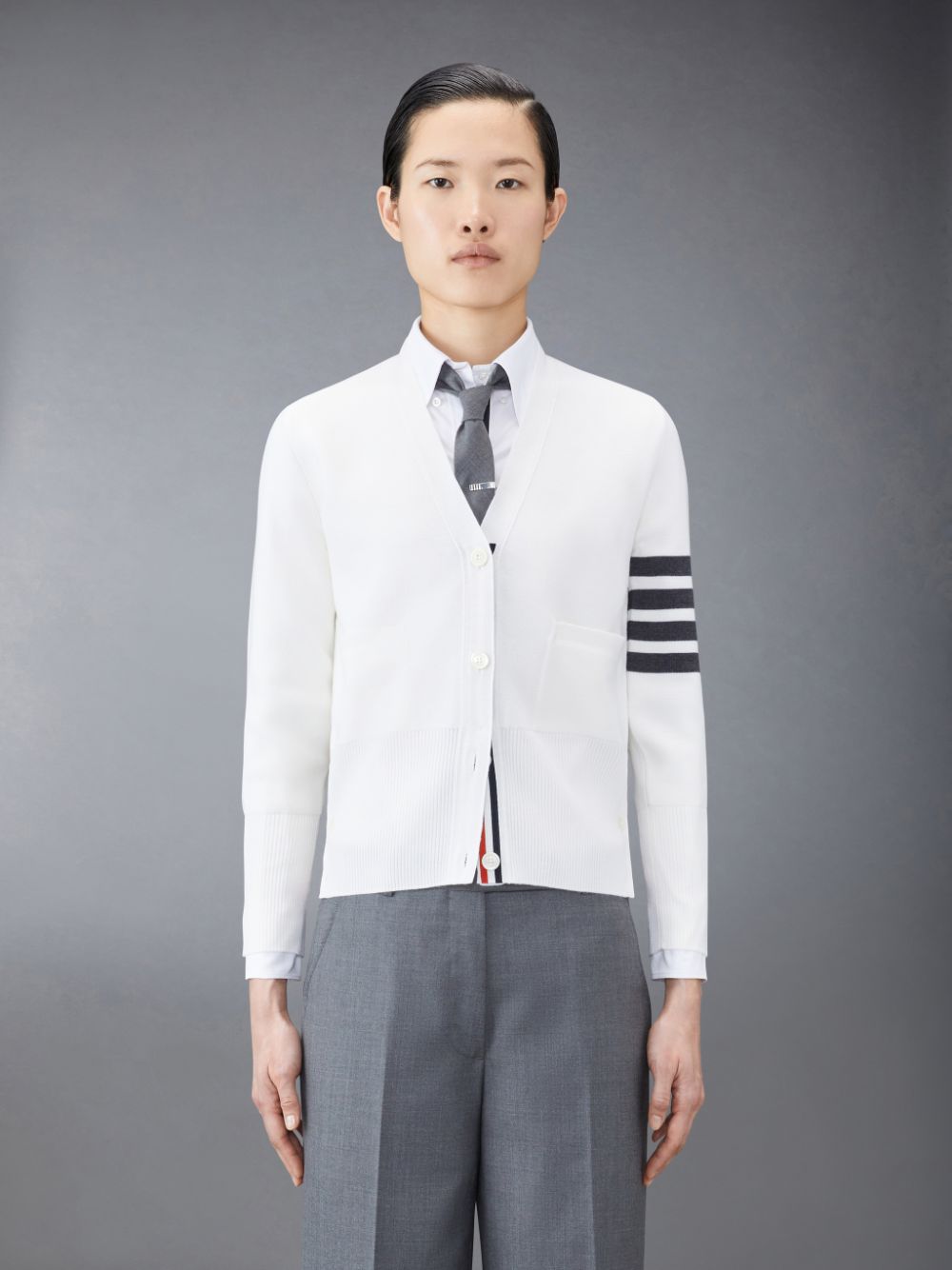 Cárdigan Thom Browne Wool 4-Bar V-Neck Mujer Blancas | LNF72D88314