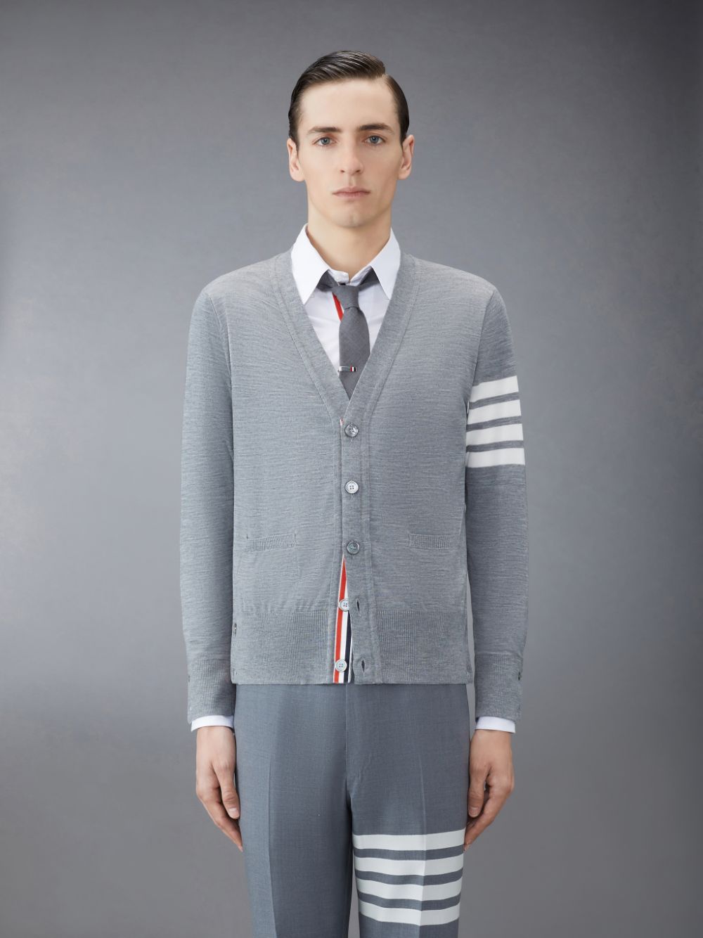 Cárdigan Thom Browne Wool Classic V-Neck Hombre Gris | BKW13L43110