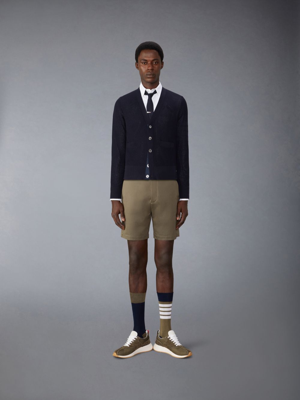 Cárdigan Thom Browne Wool Crepe 4-Bar Relaxed Fit Hombre Azules | IJP21Q45856